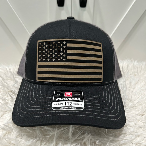 Laser engraved, American flag crosses. Richardson 112 trucker hat. - Picture 2 of 2